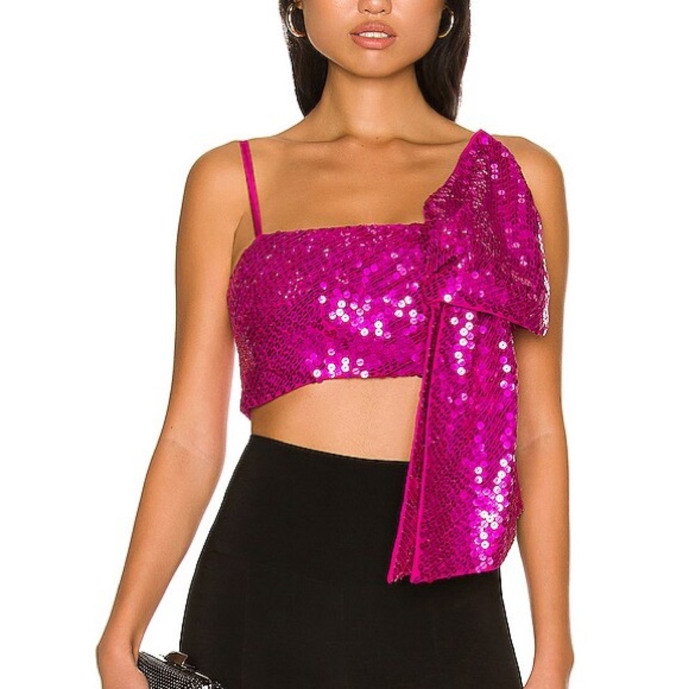 NWT AMUR Aisha Bow Bustier Sequin Crop Top in Opal Purple Size 6